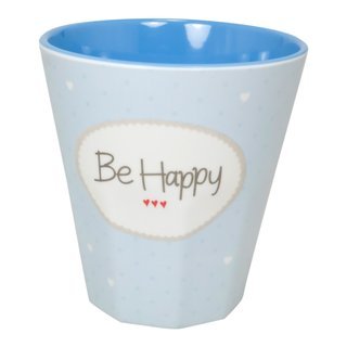 Melamin Becher "Be Happy" blau