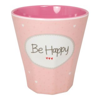 Melamin Becher "Be Happy" rosa
