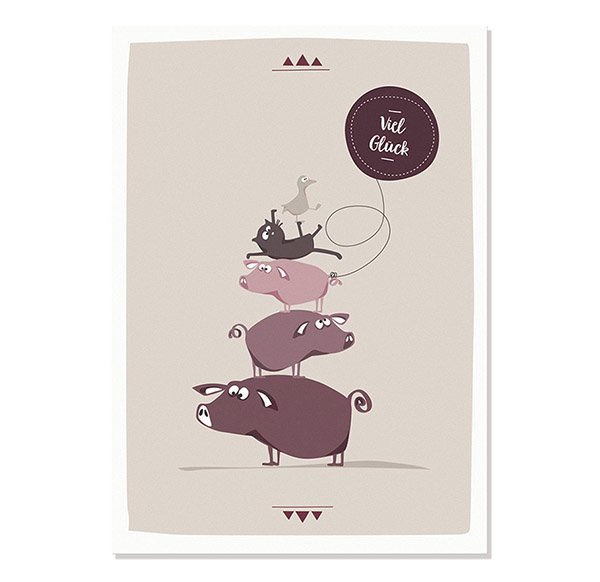 Postkarte "Viel Glück" - Schweine